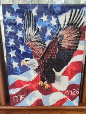 Completed Eagle and American Flag Diamond Painting Art